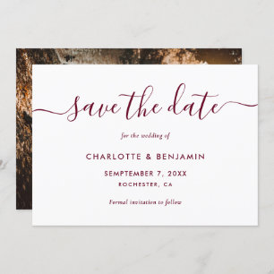 Elegant Modern Burgundy Photo Save The Date Card