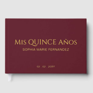 Elegant Modern Burgundy Quinceañera Foil Guest Book