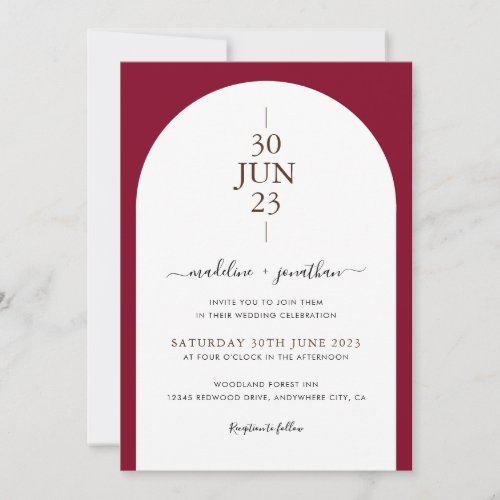 Elegant Modern Burgundy Red Door Photo Wedding Invitation