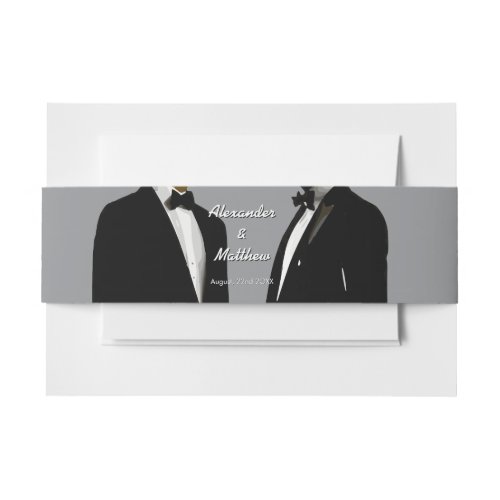 Elegant Modern Burgundy Red Gay Men Wedding Invitation Belly Band