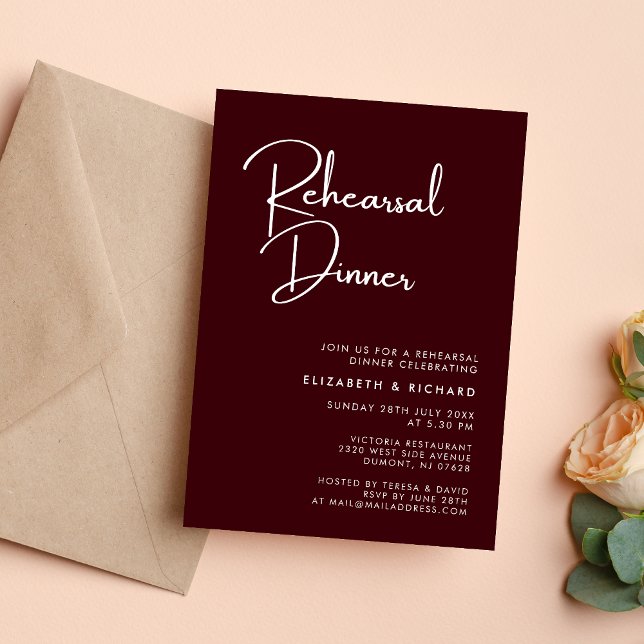 Elegant & Modern Burgundy Rehearsal Dinner Invitation (Creator Uploaded)