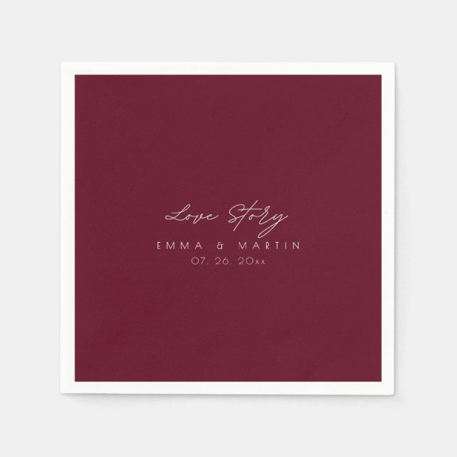 Elegant & modern Burgundy Script  Wedding Napkins (Front)