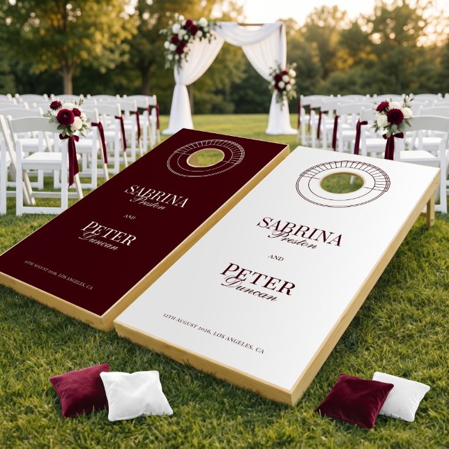 Elegant Modern Burgundy Wedding Cornhole Set (Creator Uploaded)