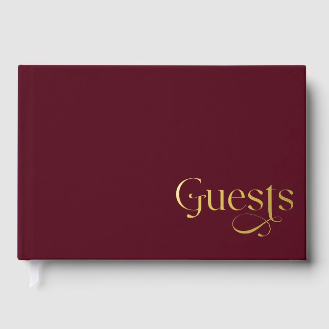 Elegant Modern Burgundy Wedding Foil Guest Book (Front)