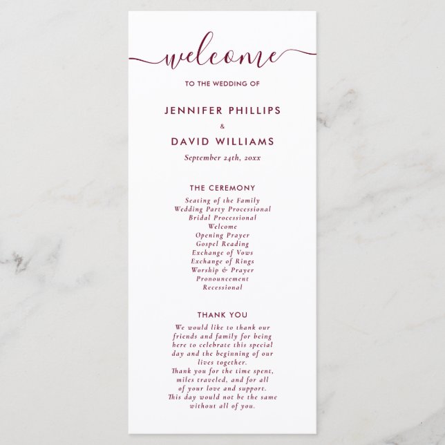 Elegant Modern Burgundy Wedding Program (Front)