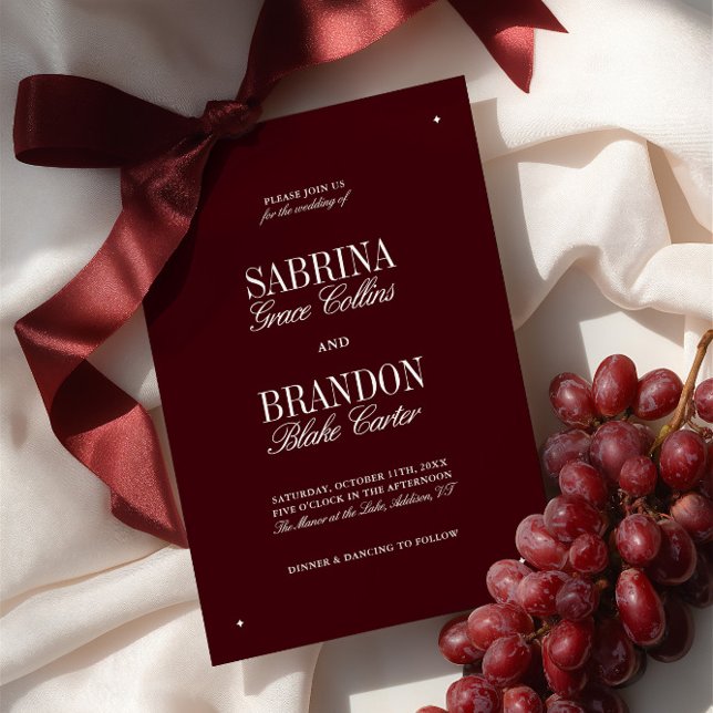 Elegant Modern Burgundy & White Formal Wedding Invitation (Elegant Modern Burgundy & Ivory Formal Wedding Invitation)