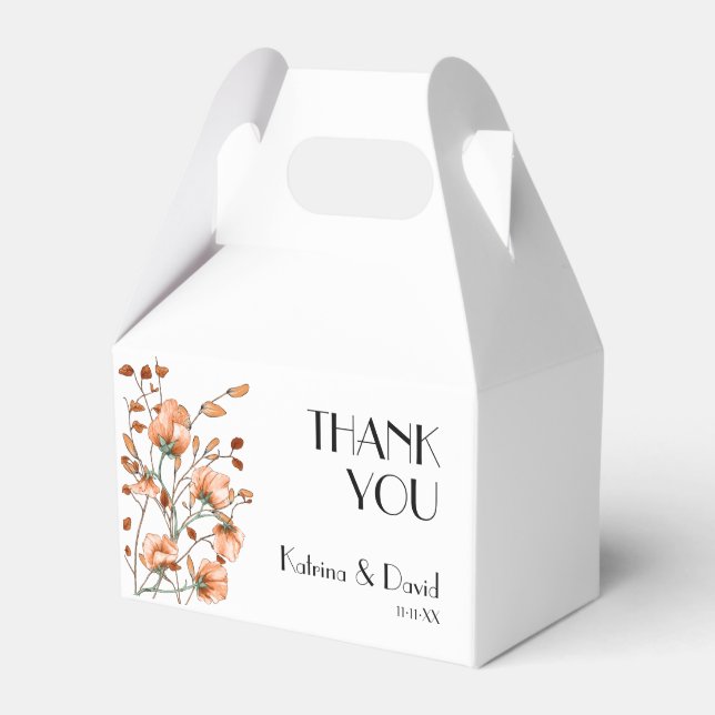 Elegant Modern Burnt Orange Floral Thank You Favor Boxes (Front Side)