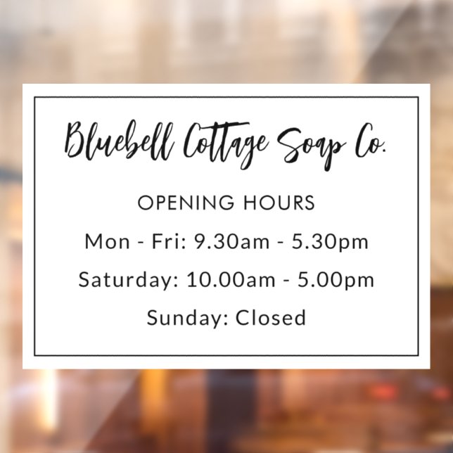 Elegant Modern Business Opening Hours  Window Cling (Sheet 2)