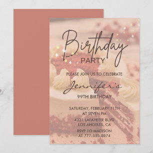 Elegant Modern Cake Sparkle 99th birthday Invitation