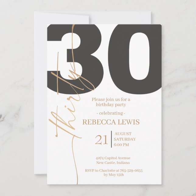 Elegant Modern Calligraphy 30 Adult Birthday Invitation (Front)