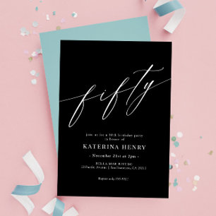 Elegant Modern Calligraphy 50th Birthday Invitation
