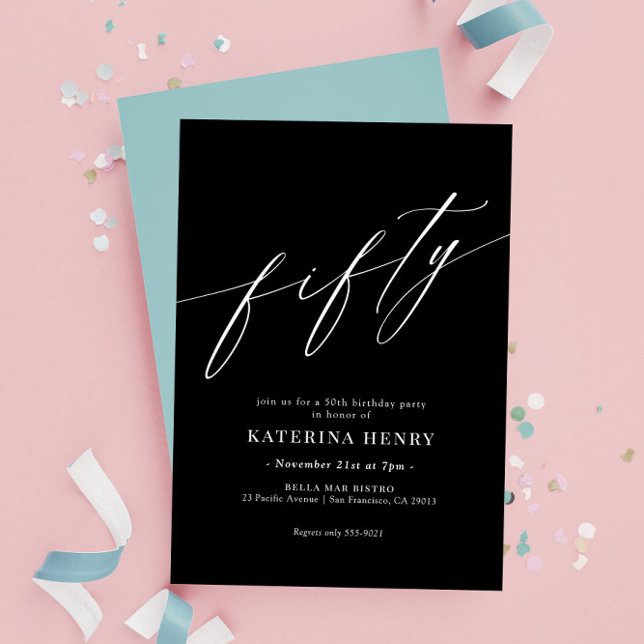 Elegant Modern Calligraphy 50th Birthday Invitation (Creator Uploaded)