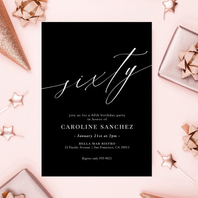 Elegant Modern Calligraphy 60th Birthday Invitation (Creator Uploaded)