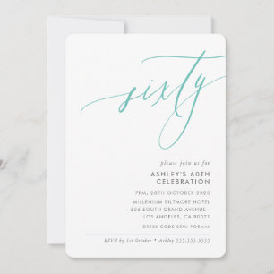ELEGANT modern Calligraphy 60th party mint green Invitation
