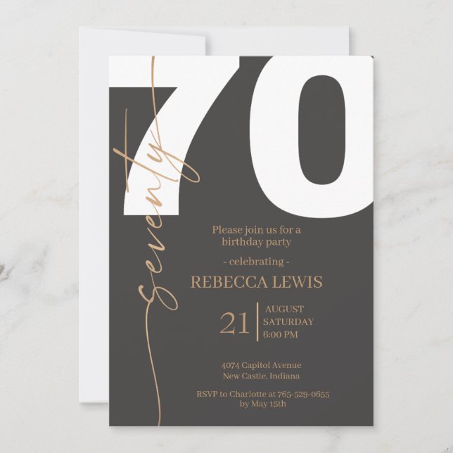 Elegant Modern Calligraphy 70th Adult Birthday Invitation (Front)