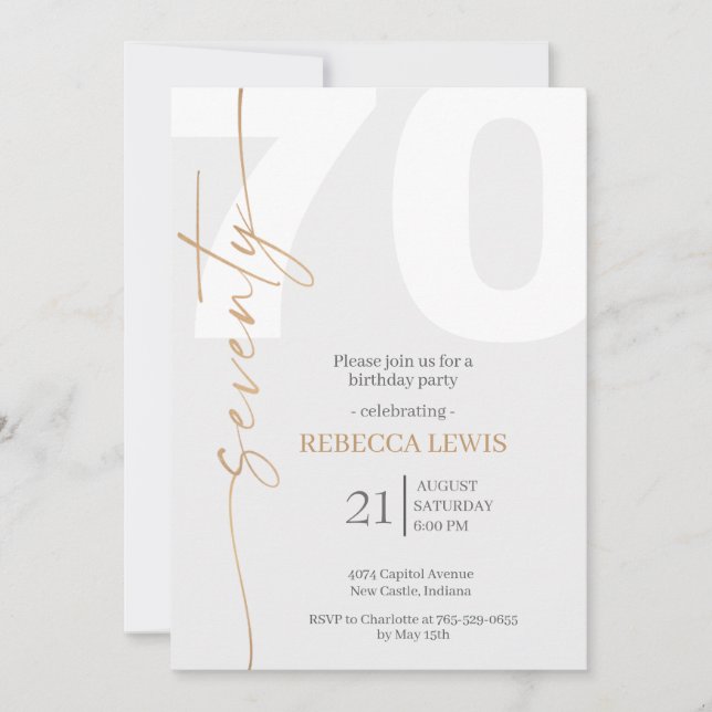Elegant Modern Calligraphy 70th Adult Birthday Invitation (Front)