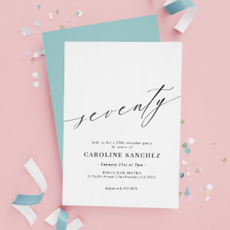 Elegant Modern Calligraphy 70th Birthday Invitation