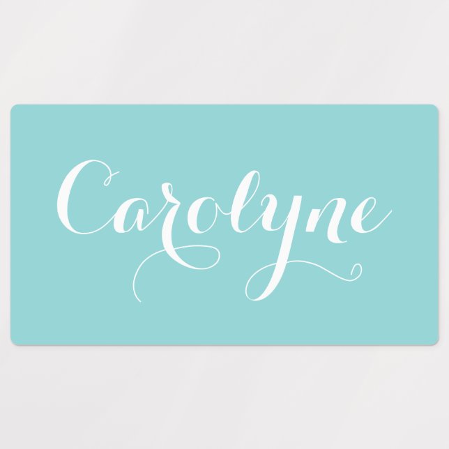 Elegant Modern Calligraphy Aqua Blue Custom Names Kids' Labels (Design 1)