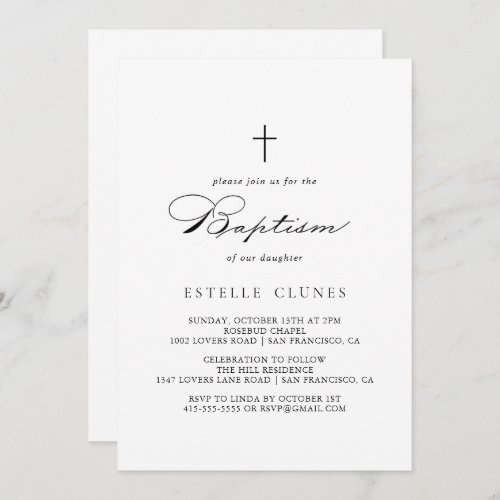 Elegant Modern Calligraphy Baptism Invitation