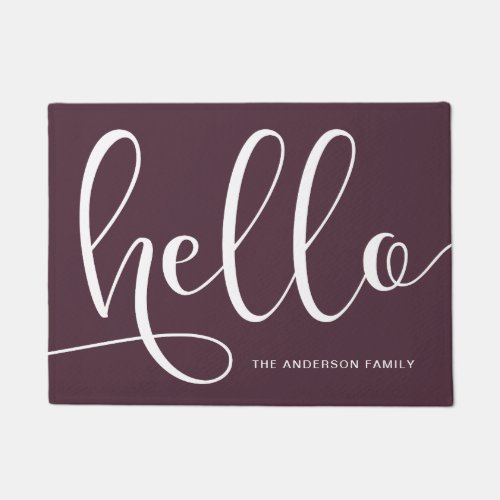 Elegant modern calligraphy black  purple hello doormat