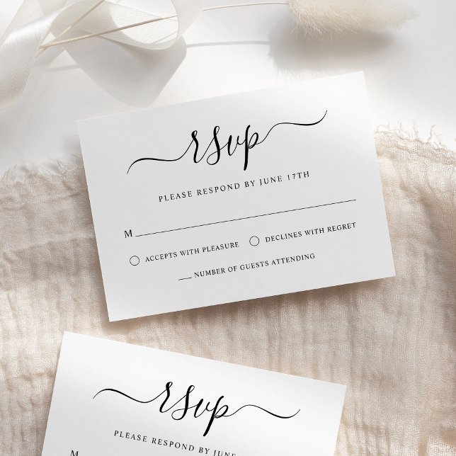 Elegant Modern Calligraphy Black & White Wedding RSVP Card (Creator Uploaded)