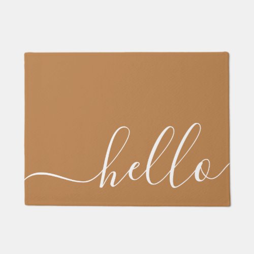 Elegant modern calligraphy brown  white hello doormat