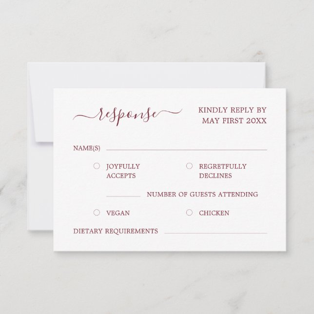 Elegant Modern Calligraphy Burgundy Red Wedding RSVP Card (Front)