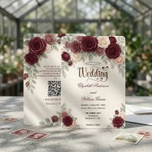 Elegant Modern Calligraphy Burgundy Rose QR Code