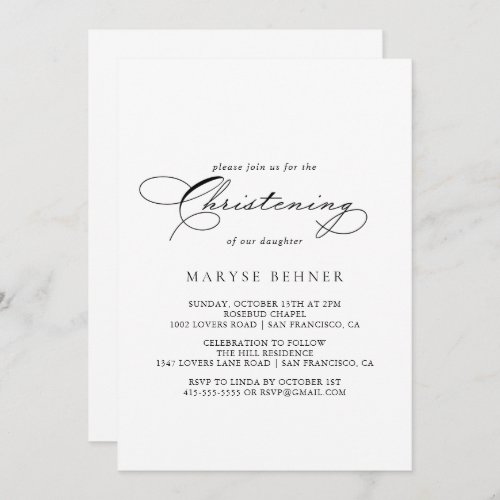 Elegant Modern Calligraphy Christening Invitation