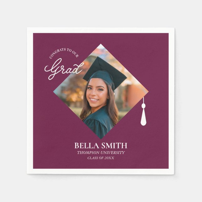 Elegant Modern Calligraphy Custom Graduation Photo Napkins (Front)