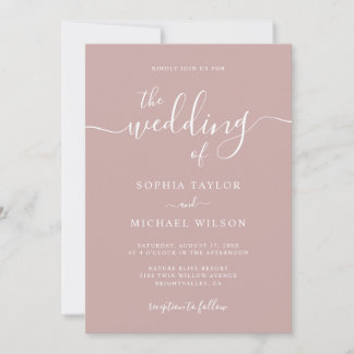 Elegant Modern Calligraphy Dusty Rose Wedding Invitation