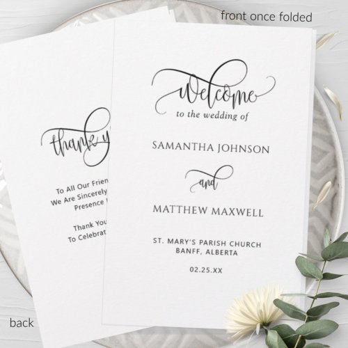 Elegant Modern Calligraphy Folded Wedding Program