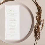 Elegant Modern Calligraphy Gold Dinner Menu<br><div class="desc">This elegant modern calligraphy gold dinner menu card is perfect for a rustic wedding. The simple and stylish design features classic and fancy script typography in gold.

This menu can be used for a wedding reception,  rehearsal dinner,  bridal shower or any event.</div>