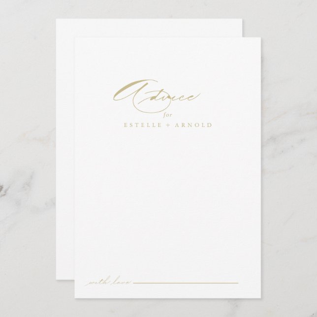 Elegant Modern Calligraphy Gold Wedding  Advice Card (Front/Back)