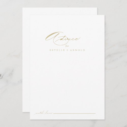 Elegant Modern Calligraphy Gold Wedding  Advice Card