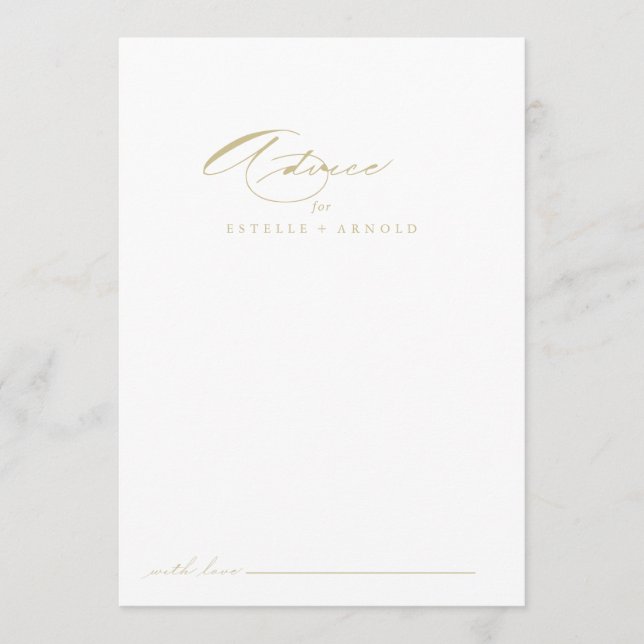 Elegant Modern Calligraphy Gold Wedding  Advice Card (Front)
