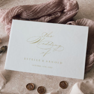 Elegant Modern Calligraphy Gold Wedding  Guest Book