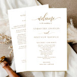 Elegant Modern Calligraphy Gold Wedding Program<br><div class="desc">Elegant Wedding program with beautiful modern hand written calligraphy in golden hues. Simple and modern style. Ability to make text changes and adjustments by selecting customize further. Front with wedding ceremony details, back with wedding party names and thank you message for your guests. NOTE: text not in real foil, but...</div>