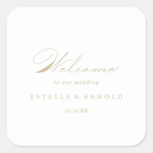 Elegant Modern Calligraphy Gold Wedding Welcome   Square Sticker