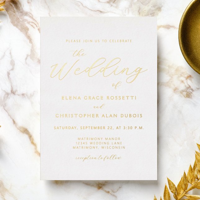 Elegant Modern Calligraphy Gold White  Foil Invitation (Creator Uploaded)