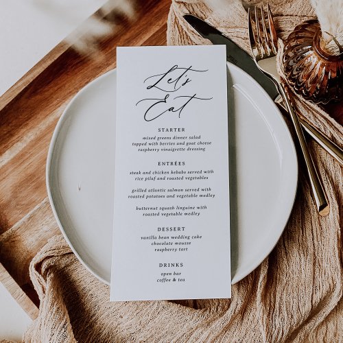 Elegant Modern Calligraphy Lets Eat Wedding Menu