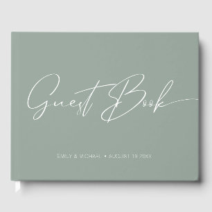 Elegant Modern Calligraphy Light Sage Wedding Guest Book