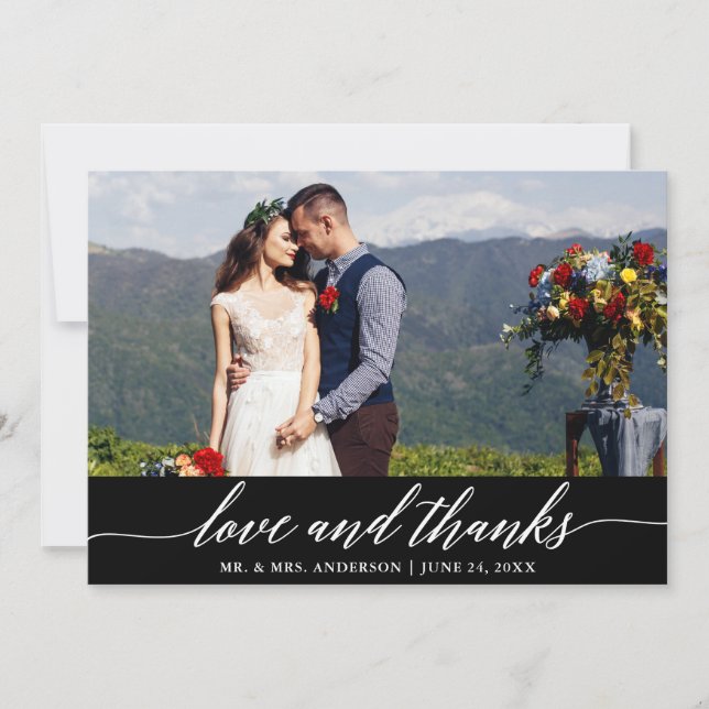 Elegant Modern Calligraphy Love Thanks Wedding B Thank You Card (Front)