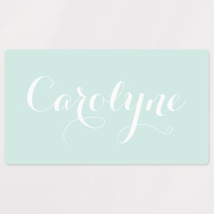 Elegant Modern Calligraphy Mint Green Custom Names Kids' Labels