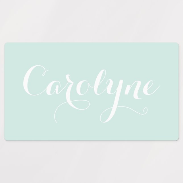 Elegant Modern Calligraphy Mint Green Custom Names Kids' Labels (Design 1)