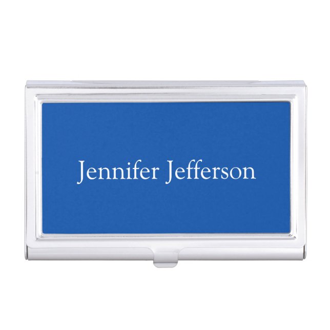 Elegant Modern Calligraphy Name Professional Blue Business Card Case (Front)