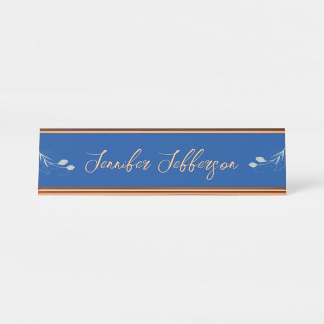 Elegant Modern Calligraphy Name Professional Blue Desk Name Plate (Front)