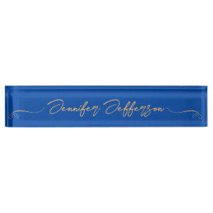 Elegant Modern Calligraphy Name Professional Blue Desk Name Plate