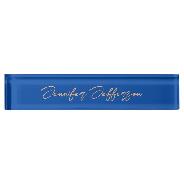 Elegant Modern Calligraphy Name Professional Blue Desk Name Plate (Front)
