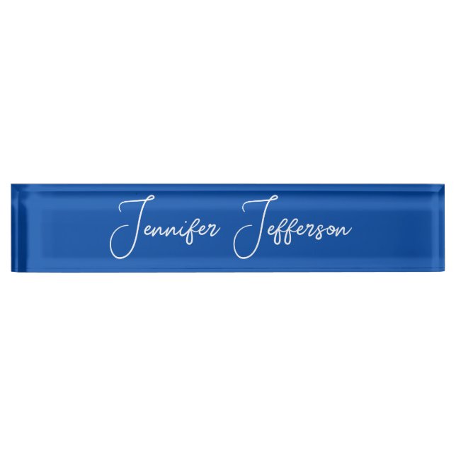 Elegant Modern Calligraphy Name Professional Blue Desk Name Plate (Front)